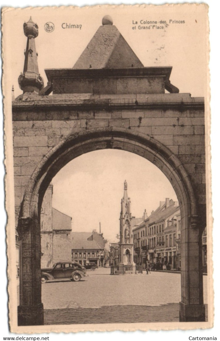 Chimay - La Colonne Des Princes Et Grand'Place - Chimay