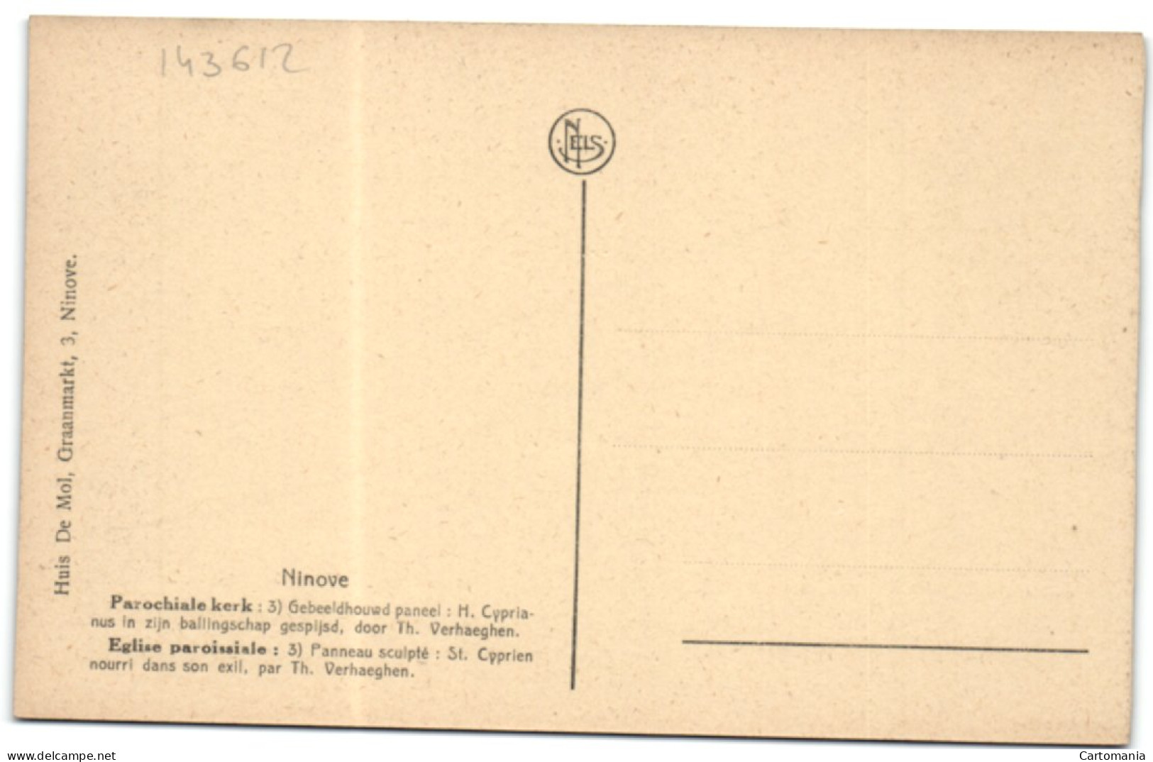 Ninove - Parochiale Kerk - Gebeeldhoud Paneel H. Cyprianus In Zijn Ballingschap Gespijsd Door Th. Verhaeghen - Ninove