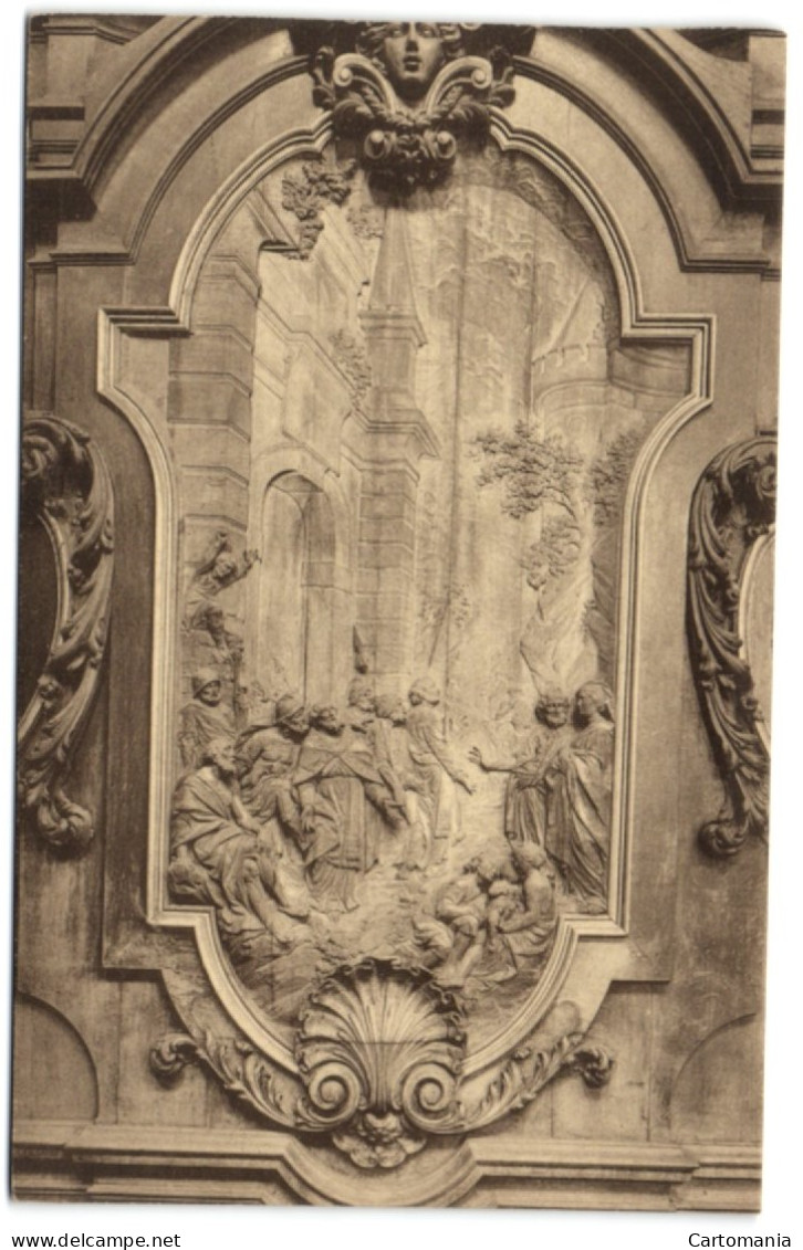 Ninove - Parochiale Kerk - Gebeeldhoud Paneel H. Cyprianus In Ballingschap^gezonden Naar Thracië Door Th. Verhaeghen - Ninove