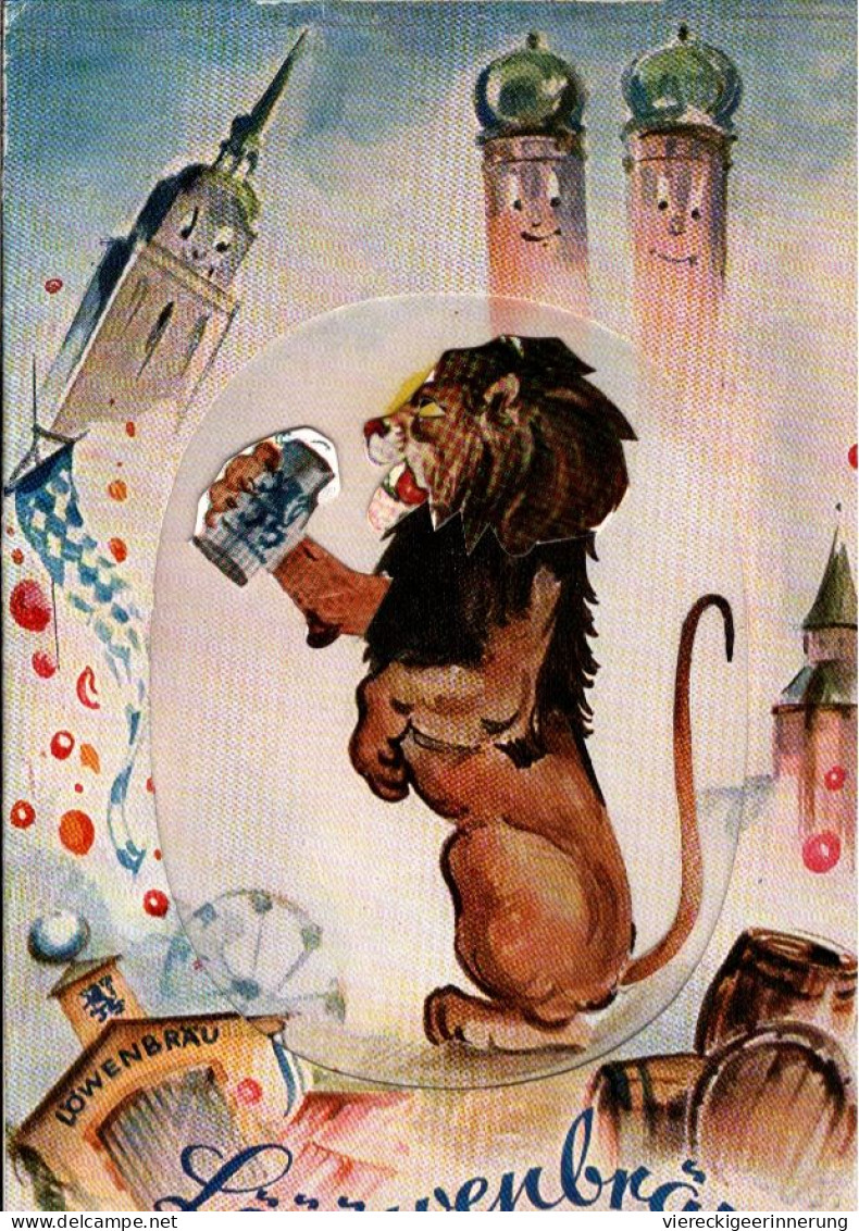 ! Mechanik Ansichtskarte Reklame Löwenbräu, München, Bier, Beer, Lion, 1965, Werbung - Publicité