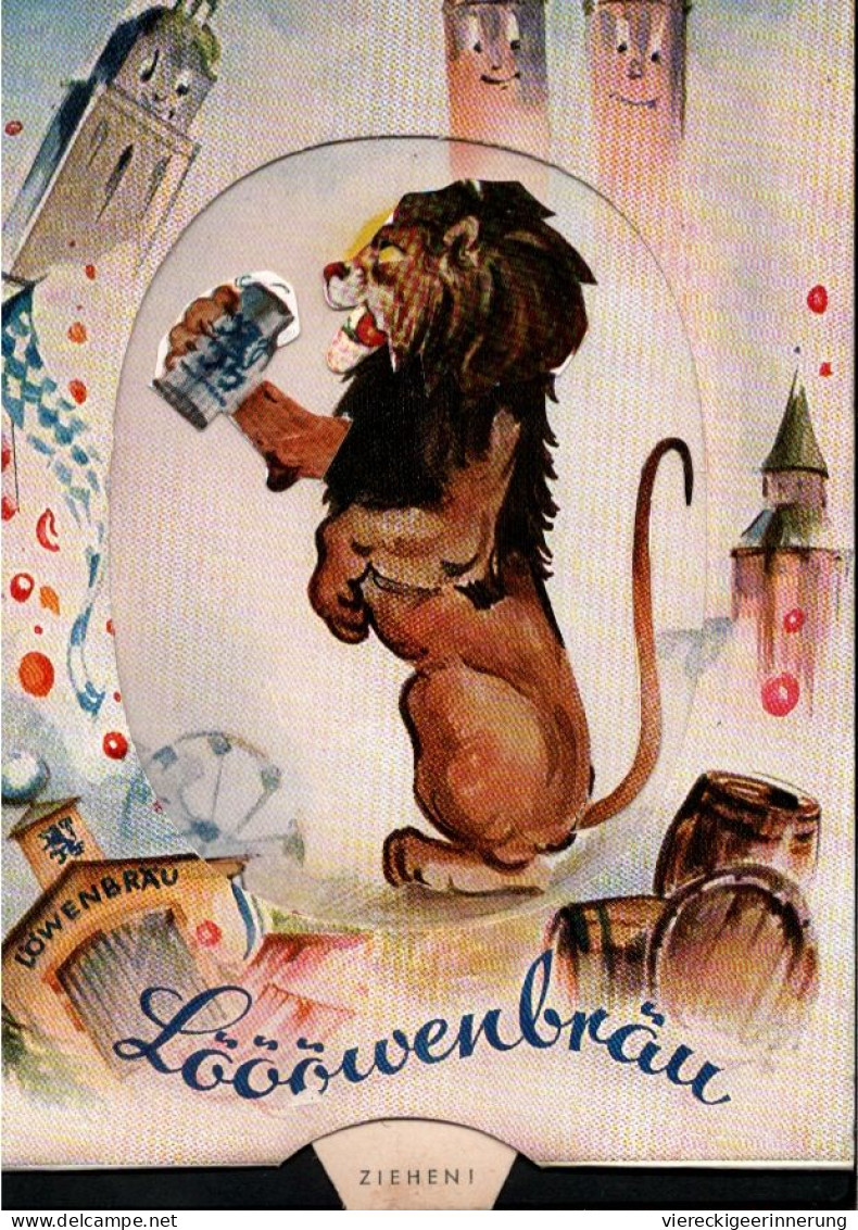 ! Mechanik Ansichtskarte Reklame Löwenbräu, München, Bier, Beer, Lion, 1965, Werbung - Publicité