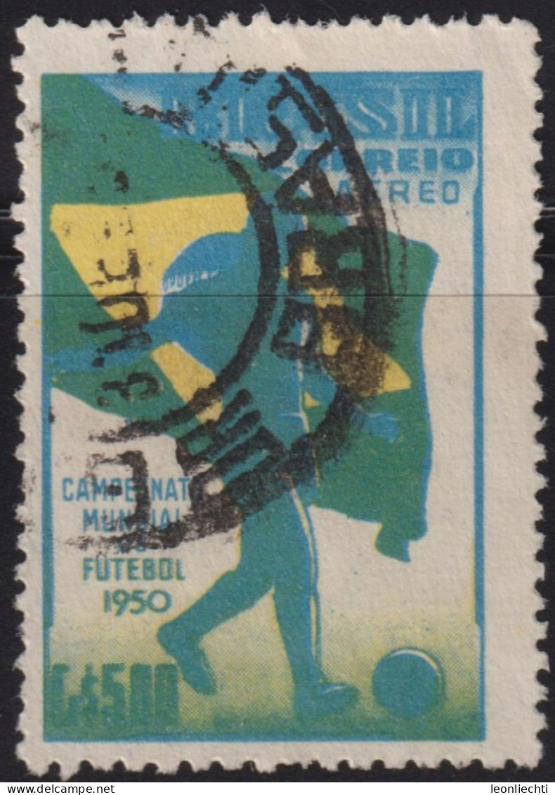 1950 Brasilien Aéreo ° Mi:BR 754, Sn:BR C79, Yt:BR PA65, Fussballspieler Mit Landesflagge - 1950 – Brazil