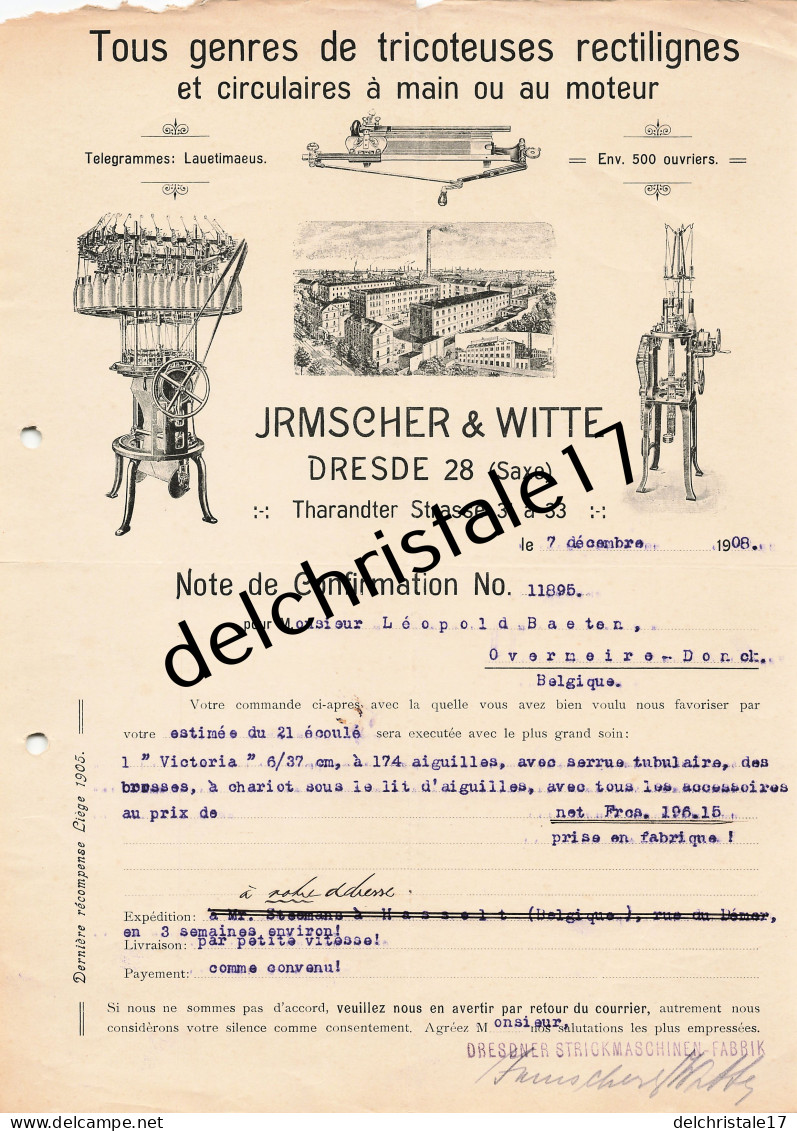96 0486 DRESDEN-LÖBTAU ALLEMAGNE 1908 Tricoteuses IRMSCHER & WITTE Tharandter Strasse à BAETEN - Altri & Non Classificati