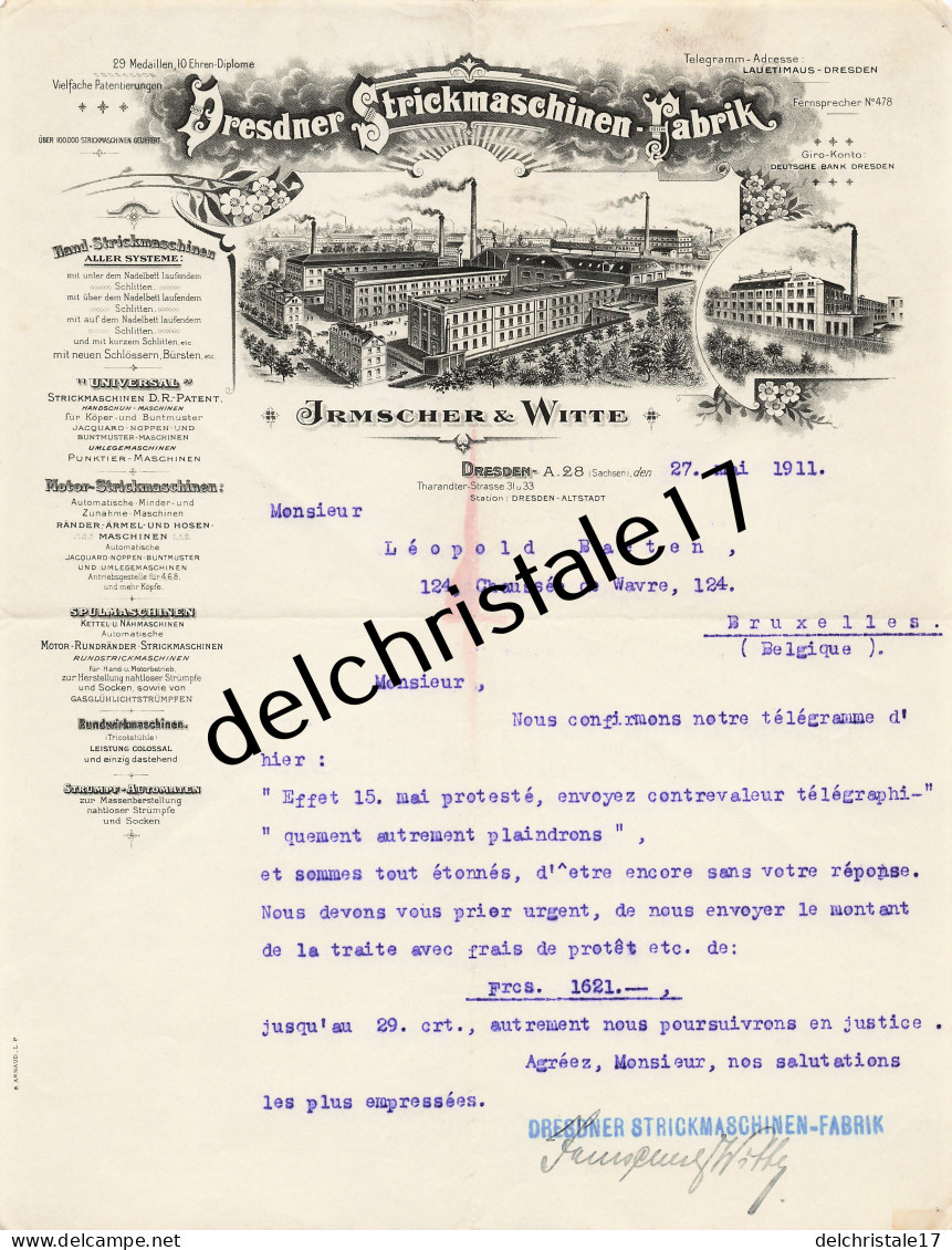 96 0485 DRESDEN-LÖBTAU ALLEMAGNE 1911 Fabrique De Machine à Tricoter Richard IRMSCHER & Erich WITTE à BAETEN - 1900 – 1949