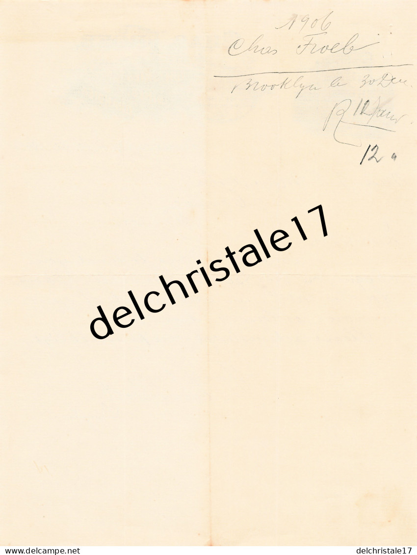 96 0431 BROOKLYN ÉTATS-UNIS 1905 Whiskies Wines Brandies CHAS FROEB Tompkins Avenue à MONNET & Co à COGNAC - Etats-Unis