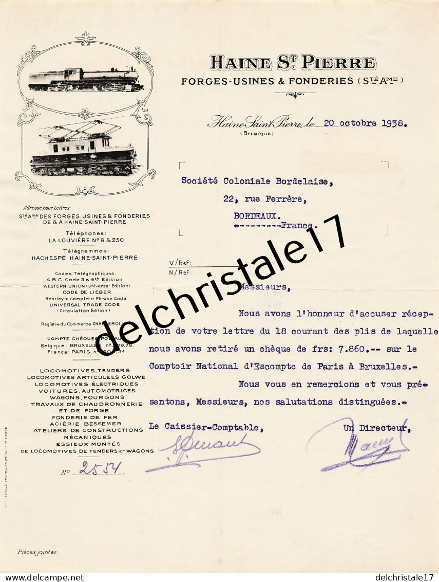 96 0350 HAINE ST PIERRE BELGIQUE 1938 Fonderies Forges-Usines De HAINE SAINT PIERRE Chaudronnerie Aciérie - Petits Métiers