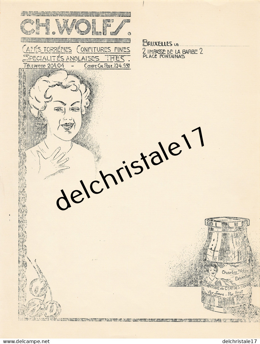 96 0337 BRUXELLES BELGIQUE 19..VIERGE Cfés Confitures Thés Anglais Ch. WOLFS Impasse De La Barbe Place Fontainas - Lebensmittel