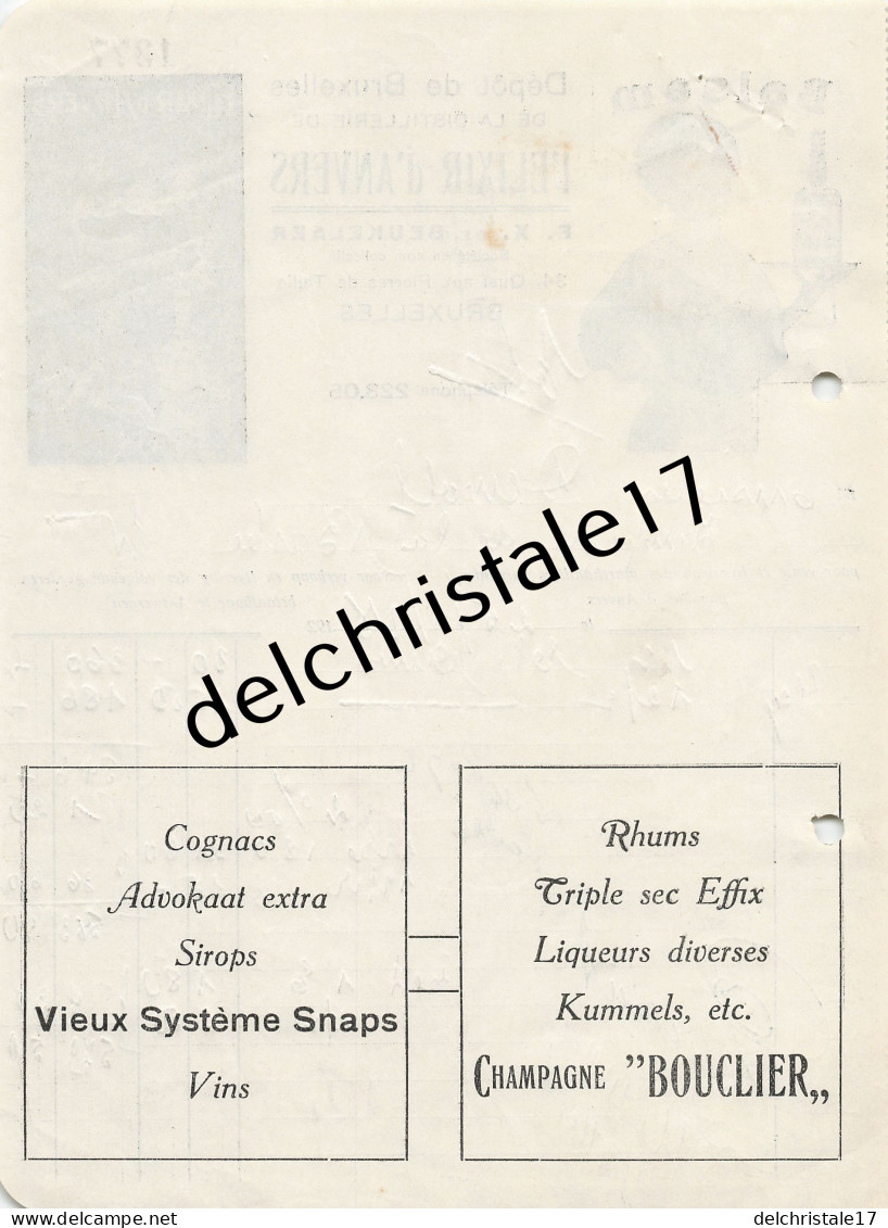 96 0273 BRUXELLES BELGIQUE 1928 Distillerie De L'Élixir D'Anvers F.X DE BEUKELAER Quai Aux Pierres De Tailles à DEWOLF - Food