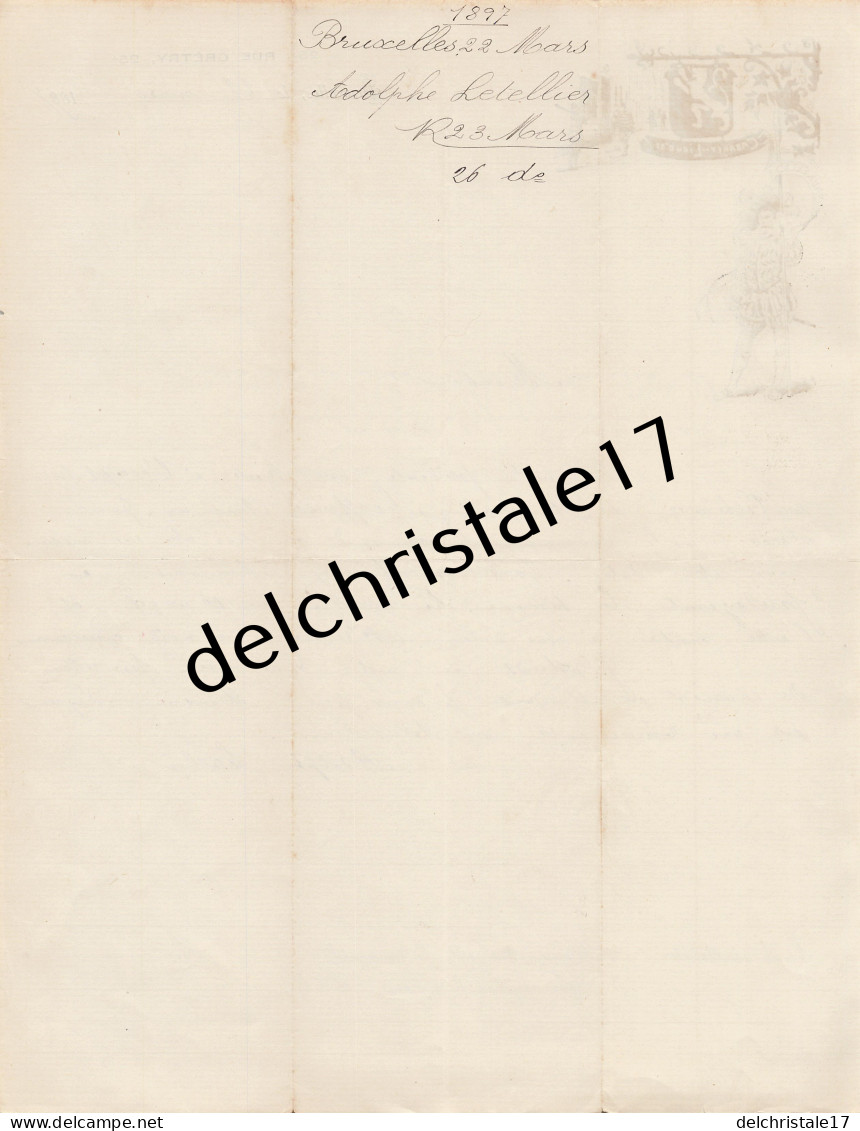 96 0258 BRUXELLES BELGIQUE 1897 Entête Cabaret Du Lion D'Or Rue GRÉTRY Signée Adolphe LETELLIER - 1800 – 1899