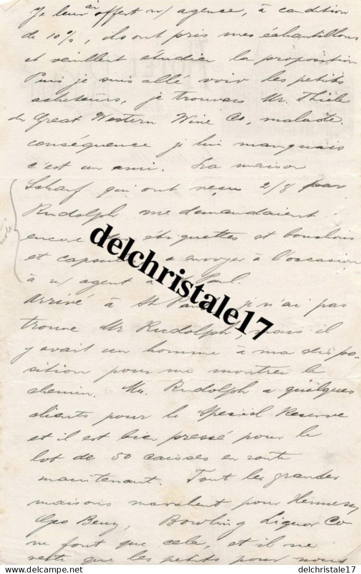 96 0132 ÉTATS-UNIS ST-PAUL MINNESOTA 1903 WELZ & FRY HOTEL CO., PROPRS. HÔTEL RYAN Dest. Mrs MONNET à COGNAC - Estados Unidos