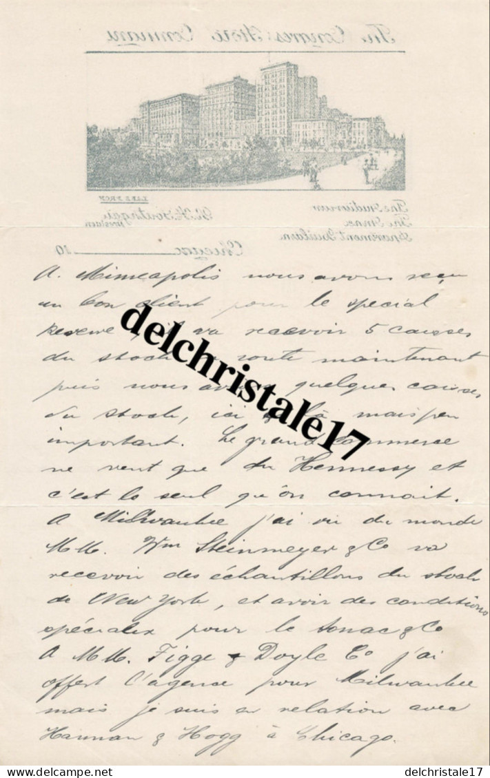 96 0112 ÉTATS-UNIS  CHICAGO 1903 The Congress Hotel Company President R.H. SOUTHGATE Dest. Mrs MONNET à COGNAC - Estados Unidos