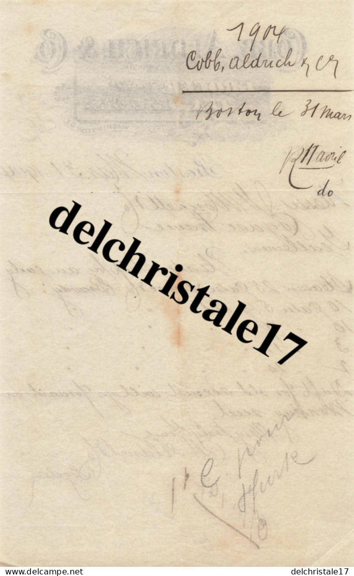 96 0114 ÉTATS-UNIS BOSTON 1904 Grogers & Tea Dealers COBB ALDRICH & Co Succ COBB & Brothers Washington Str. à M. MONNET - Verenigde Staten