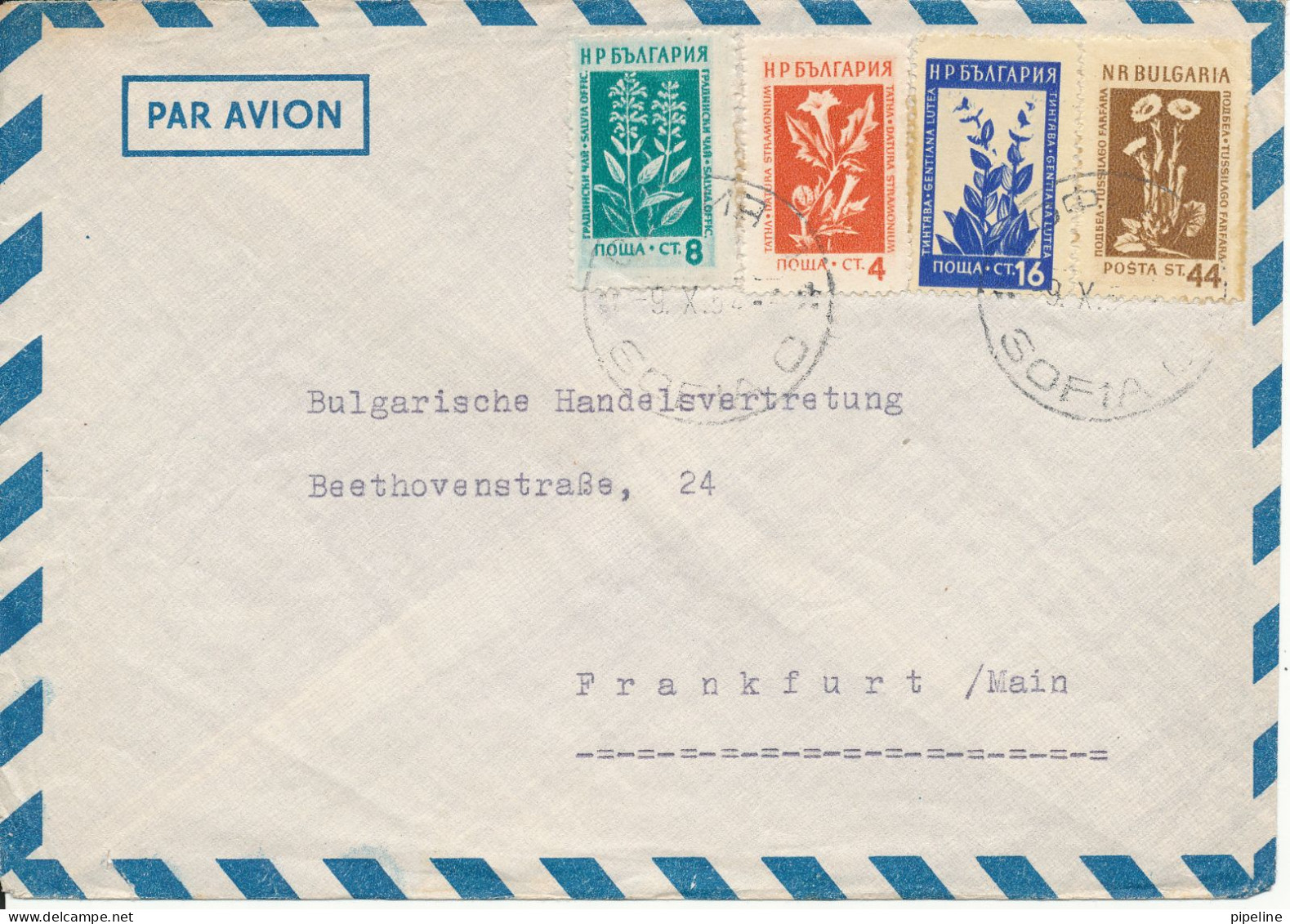 Bulgaria Air Mail Cover Sent To Germany 9-10-1954 Topic Stamps - Poste Aérienne