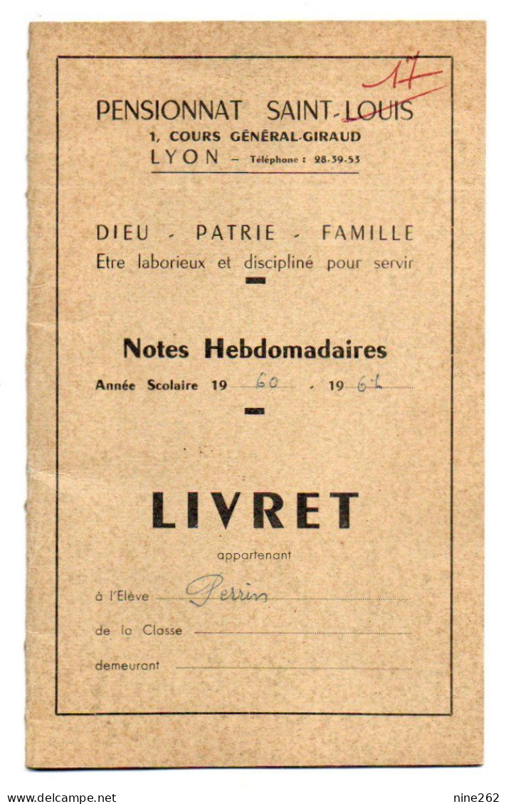 RHONE..LYON..PENSIONNAT ST LOUIS...LIVRET SCOLAIRE 1960...TRES BON ETAT - Diplômes & Bulletins Scolaires