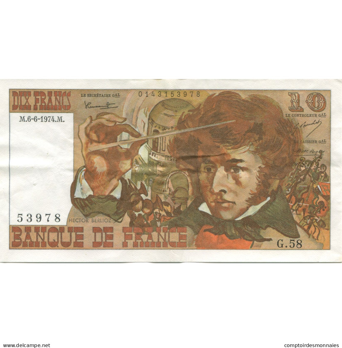 France, 10 Francs, Berlioz, 1974, 1974-06-06, TTB, Fayette:63.5, KM:150a - 10 F 1972-1978 ''Berlioz''