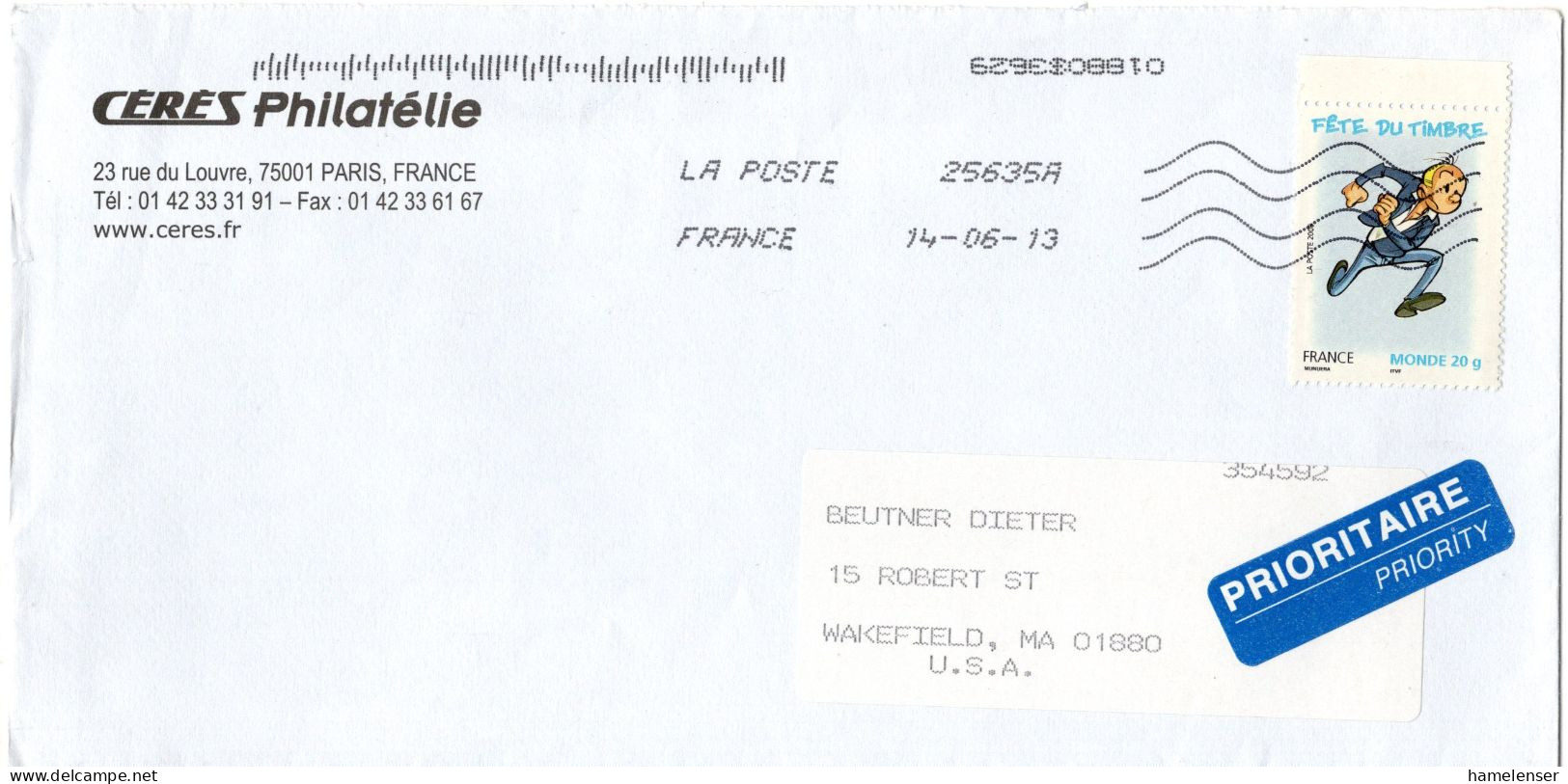 L70812 - Frankreich - 2013 - Tag Der Briefmarke "Monde" '05 EF A LpBf 25635A -> Wakefield, WA (USA) - Tag Der Briefmarke