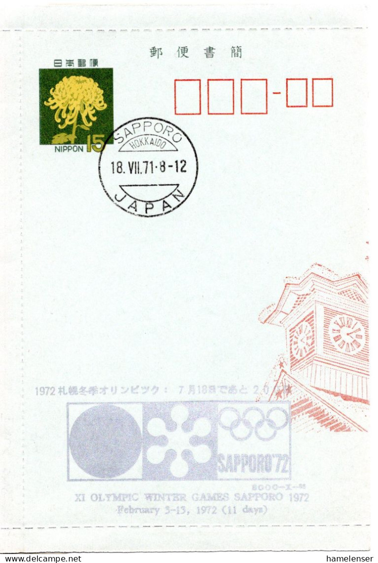 59853 - Japan - 1971 - ¥15 GAKartenBf M Priv Zudruck "Winterolympiade '72" & Stpl SAPPORO - Invierno 1972: Sapporo