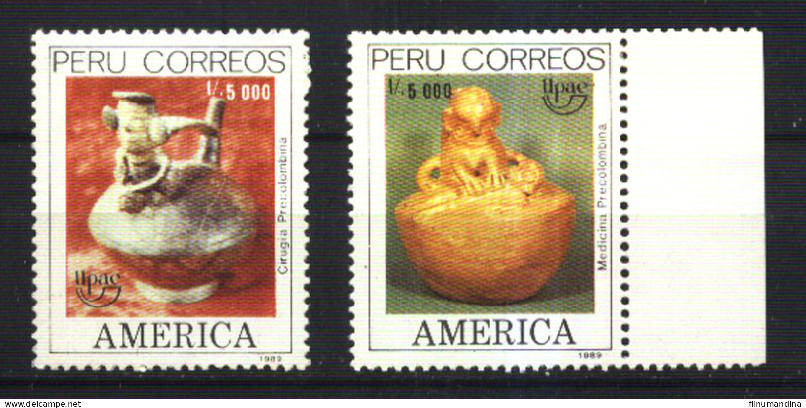 #3016 PERU 1989 UPAEP AMERICA  PRECOLUMBIAN HANDCRAFTS YV 913-4 MI1409-10 MNH - Porselein