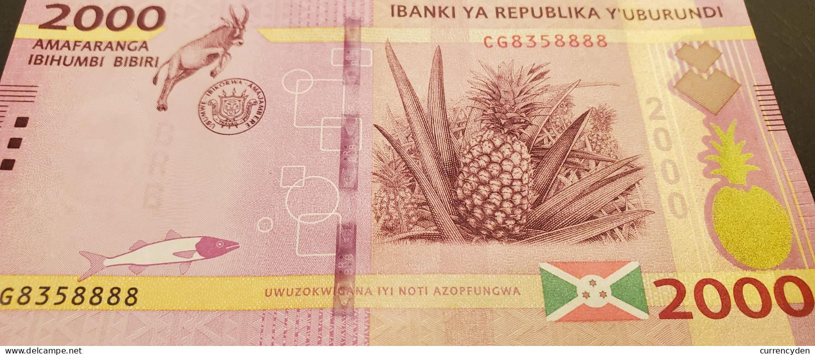 Burundi P52b, 2000 Francs, Antelope, Pineapple / Farmers, See Security Features - Burundi