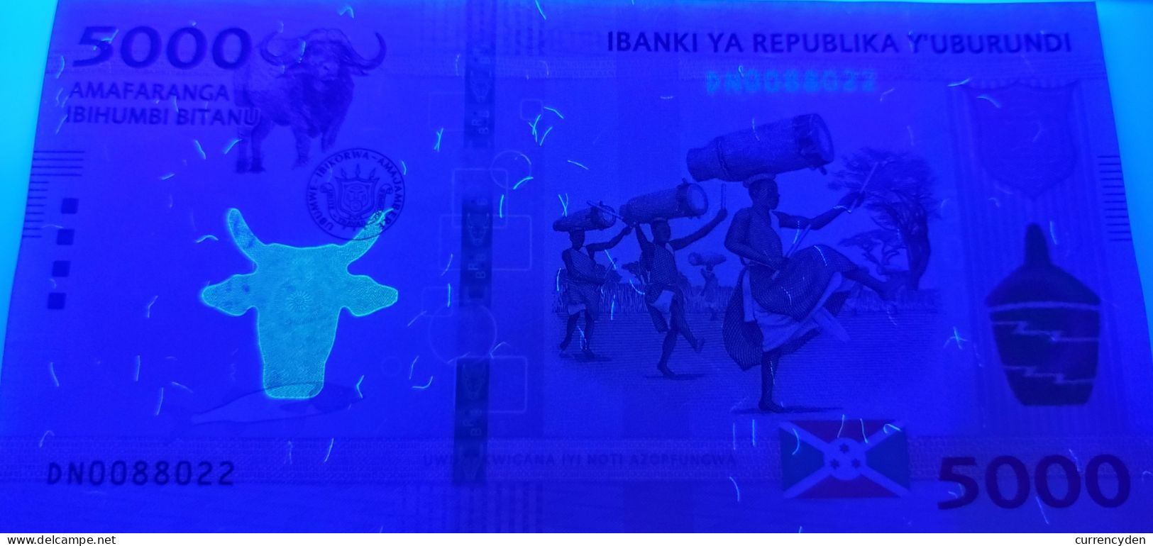 Burundi P-NEW, 5000 Francs, Cape Buffalo, Dancers, See Security Features 2022 - Burundi