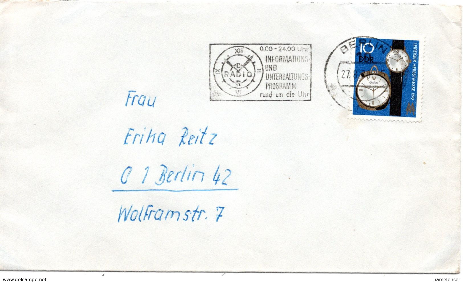 60107 - DDR - 1970 - 10Pfg Leipziger Herbstmesse EF A OrtsBf BERLIN - RADIO DDR ... - Relojería