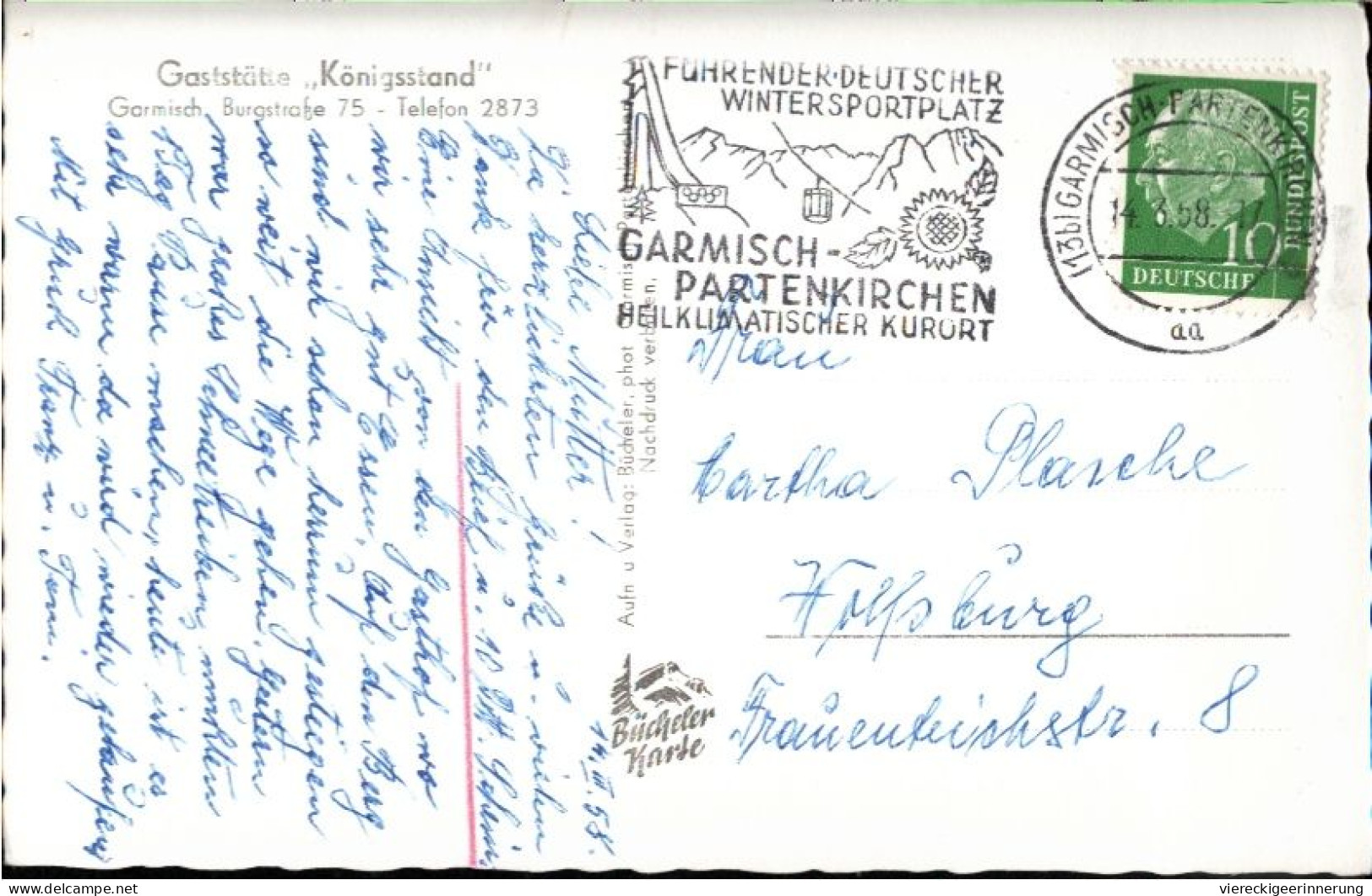 !  Ansichtskarte 1958 Garmisch, Gaststätte, Auto Opel ? - Voitures De Tourisme