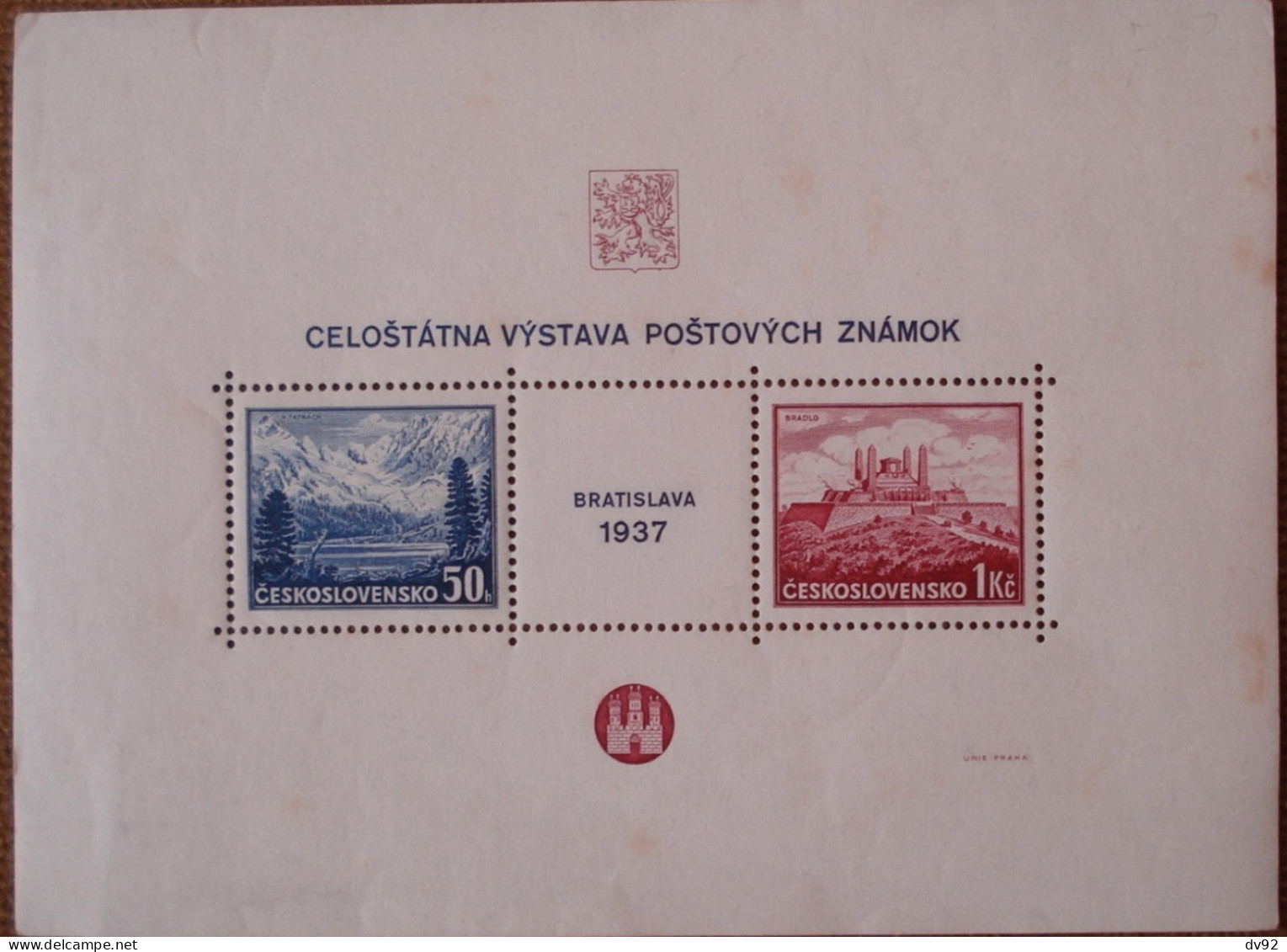 TCHECOSLOVAQUIE BLOC FEUILLET BRATISLAVA 1937 - Unused Stamps