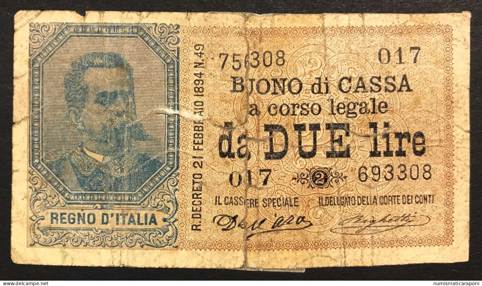 Umberto I° Buono Da 2 Lire 2 Esemplari Ricongiunti Per Formarne 1 Completo Lotto.210 - Italië – 2 Lire