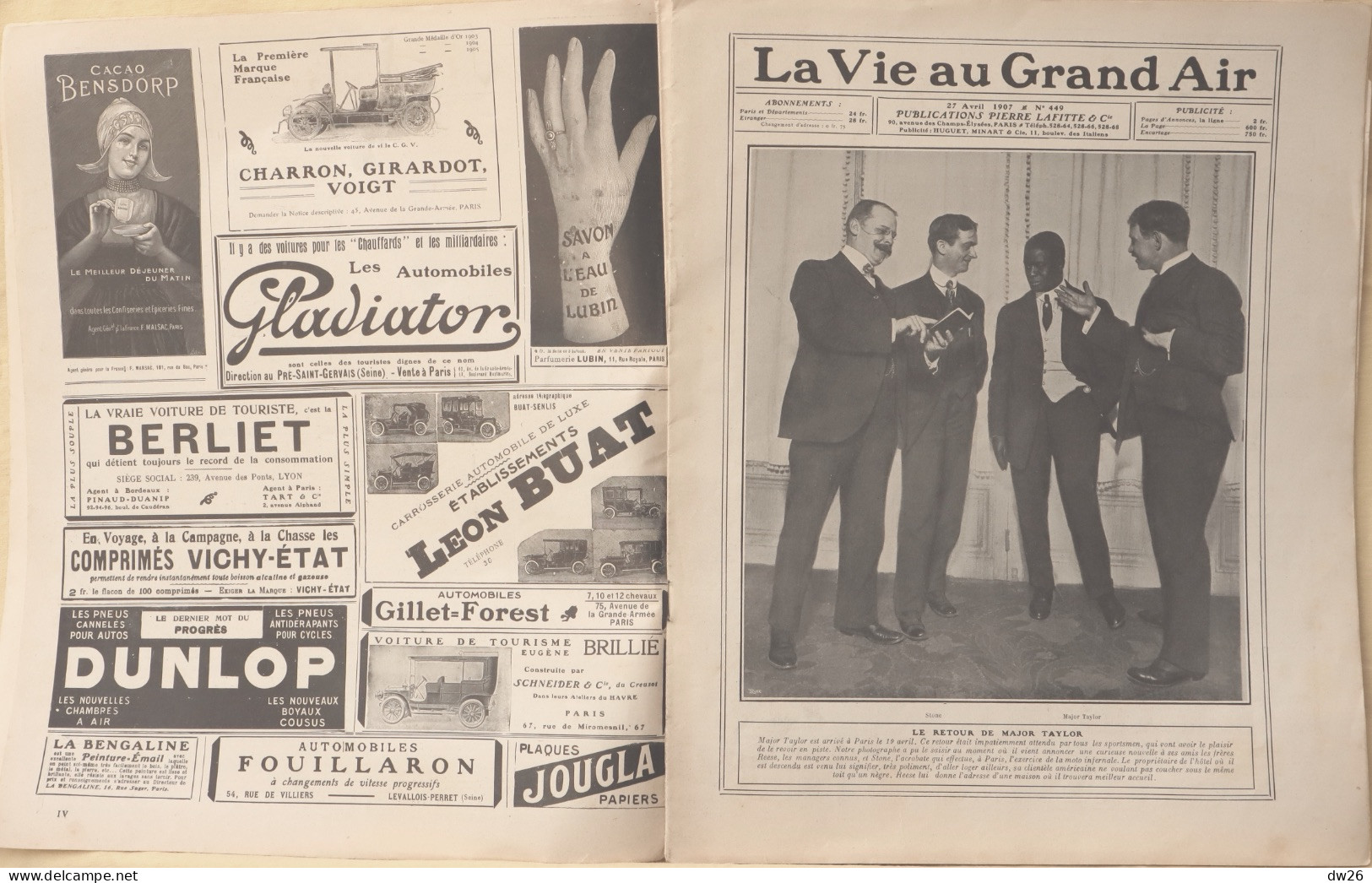 Journal: La Vie Au Grand Air, 27 Avril 1907 (N° 449) Boxe: O'Connor  Jordan, Grand Prix De L'ACF, Cyclisme: Major Taylor - Sonstige & Ohne Zuordnung