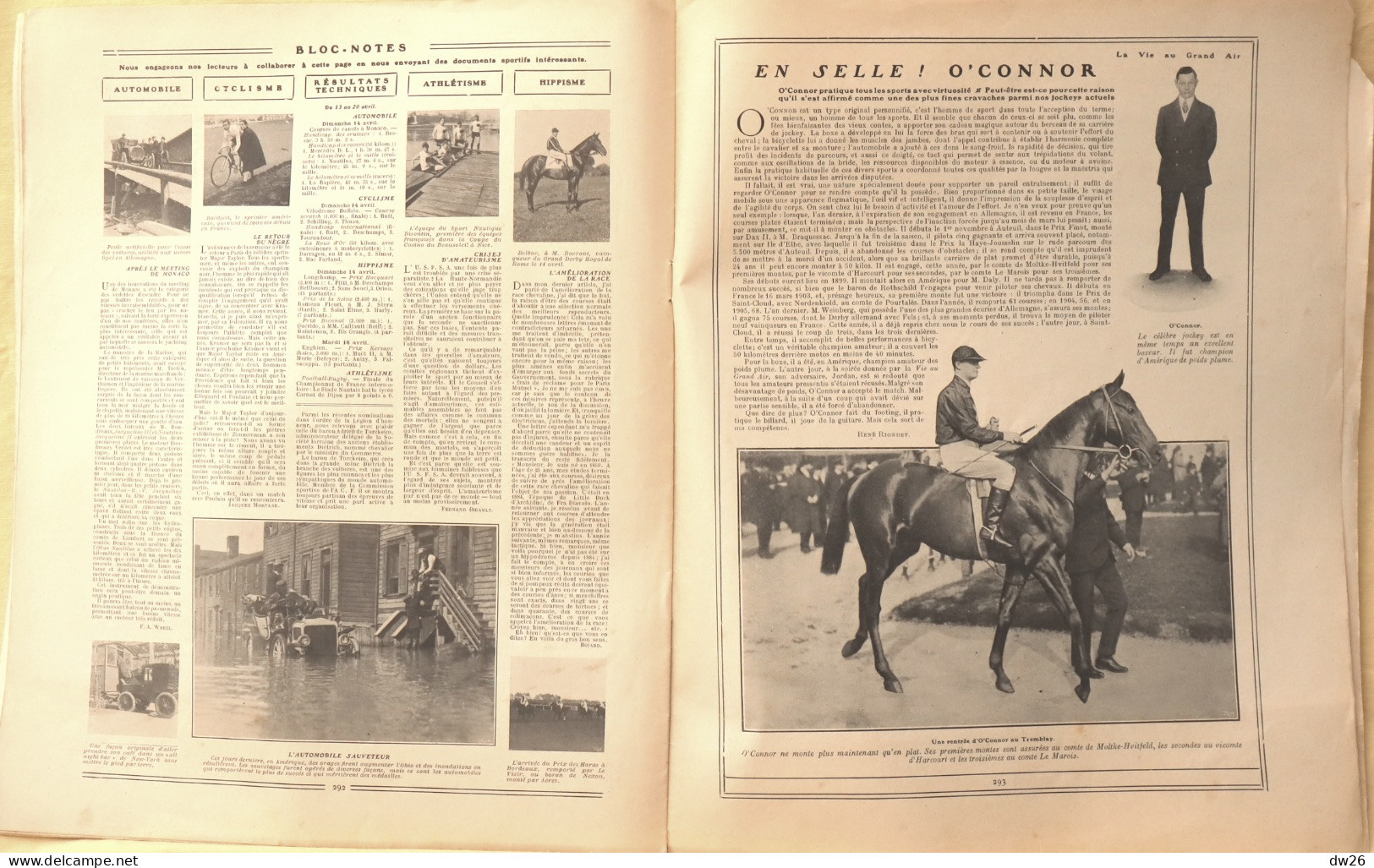 Journal: La Vie Au Grand Air, 27 Avril 1907 (N° 449) Boxe: O'Connor  Jordan, Grand Prix De L'ACF, Cyclisme: Major Taylor - Autres & Non Classés