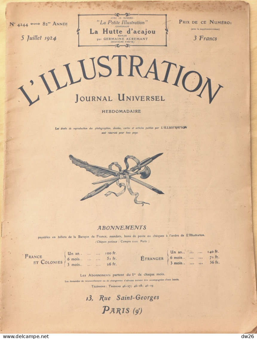 Journal: L'Illustration 5 Juillet 1924 (N° 4244) Renaissance De L'Olympisme - Aviation Au Samois Country Club... - Other & Unclassified