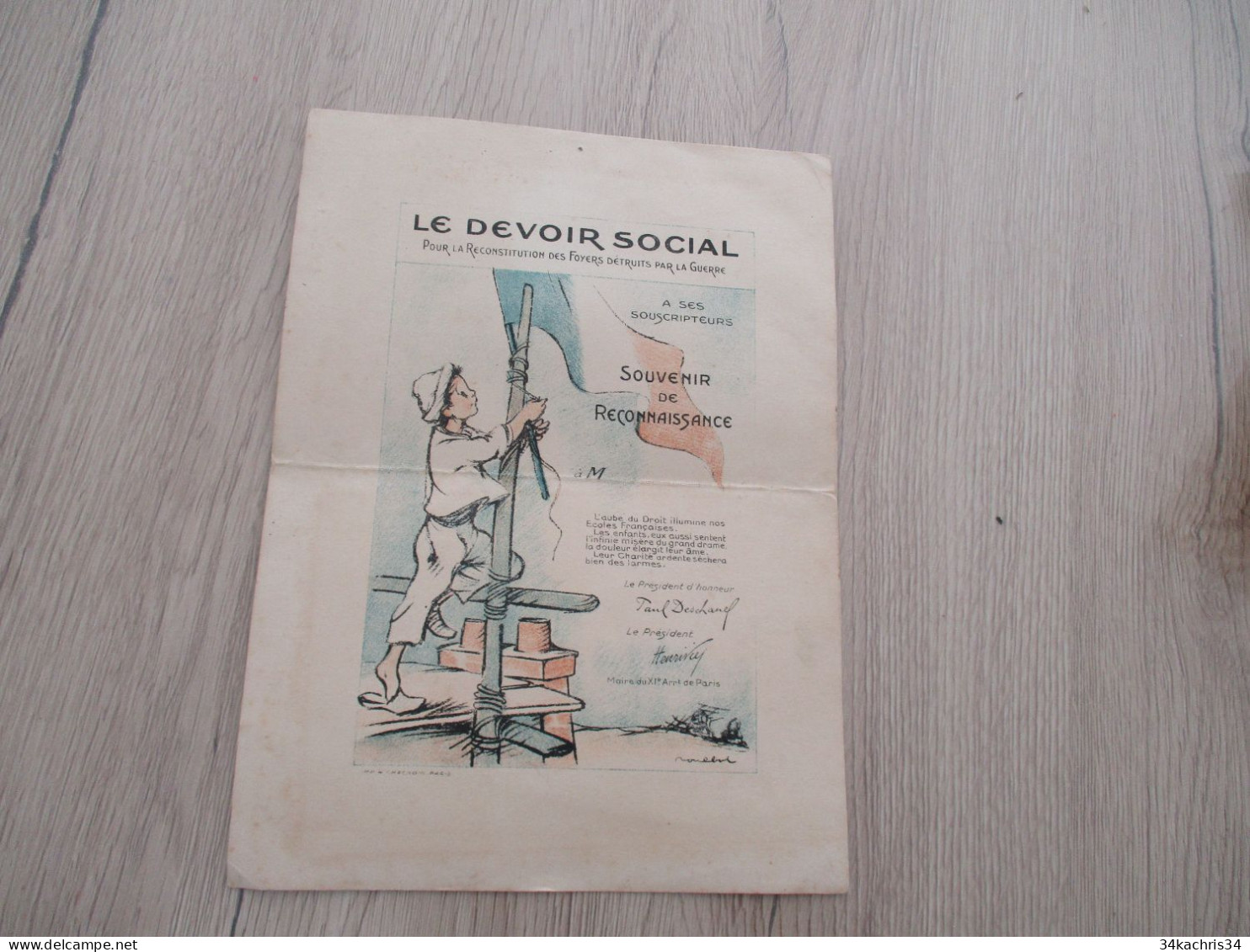 Diplôme Illustré Par Poulbot Le Devoir Social Un Pli D'archivage - Diplomas Y Calificaciones Escolares
