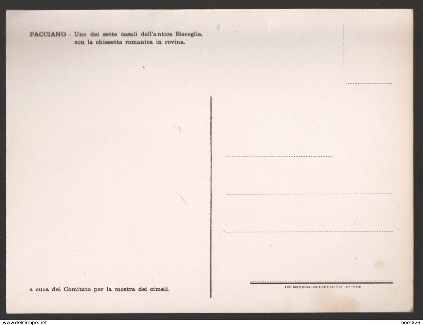 BISCEGLIE - BARI - ANNI 60 - PACCIANO - UNO DEI SETTE CASALI DELL'ANTICA BISCEGLIE - Bisceglie