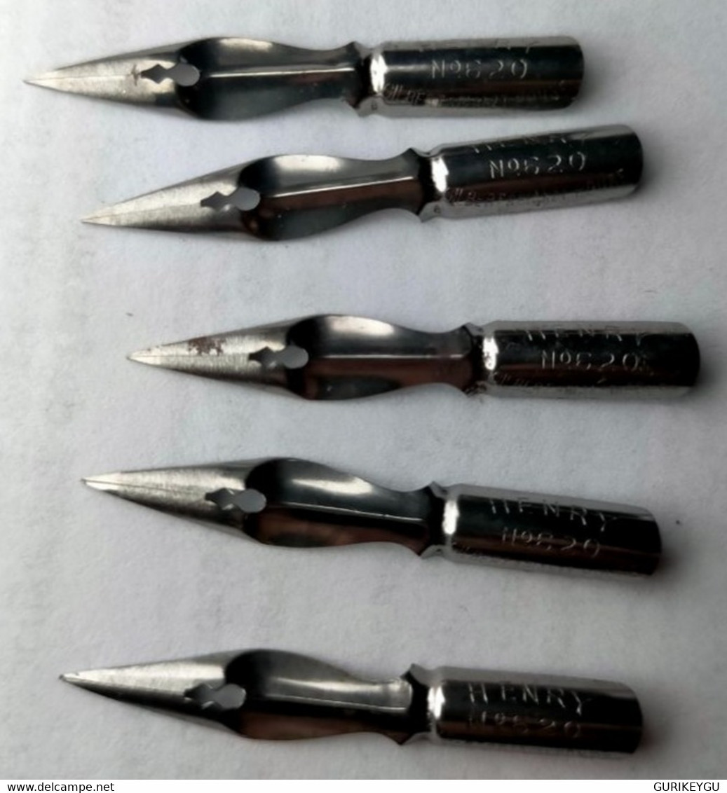 Lot 5 Plumes Ancienne Encre De Chine HENRY'S Gilbert & Blanzy Poure N 620 NEUF Hollow Spring Skeleton Pens Sergent Major - Plumes