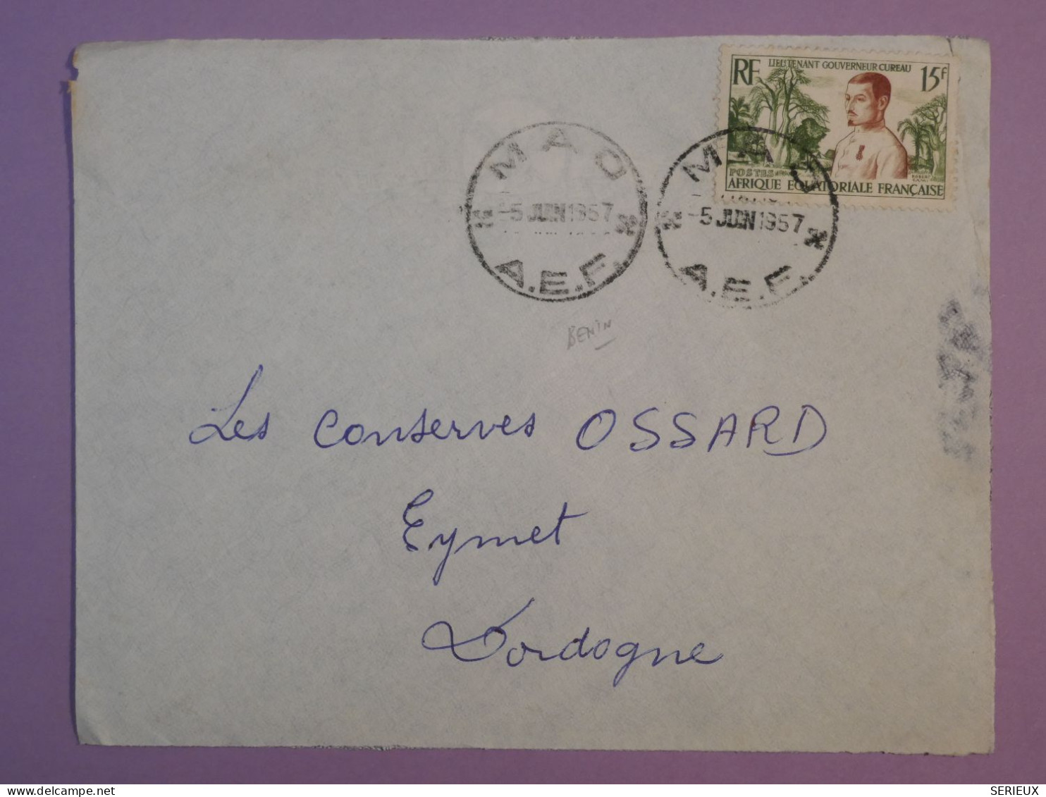 DD4 AEF BENIN  BELLE LETTRE 1950 PAR AVION PETIT BUREAU MAO   A  EYMET  FRANCE  +AFF.   PLAISANT+++ - Cartas & Documentos