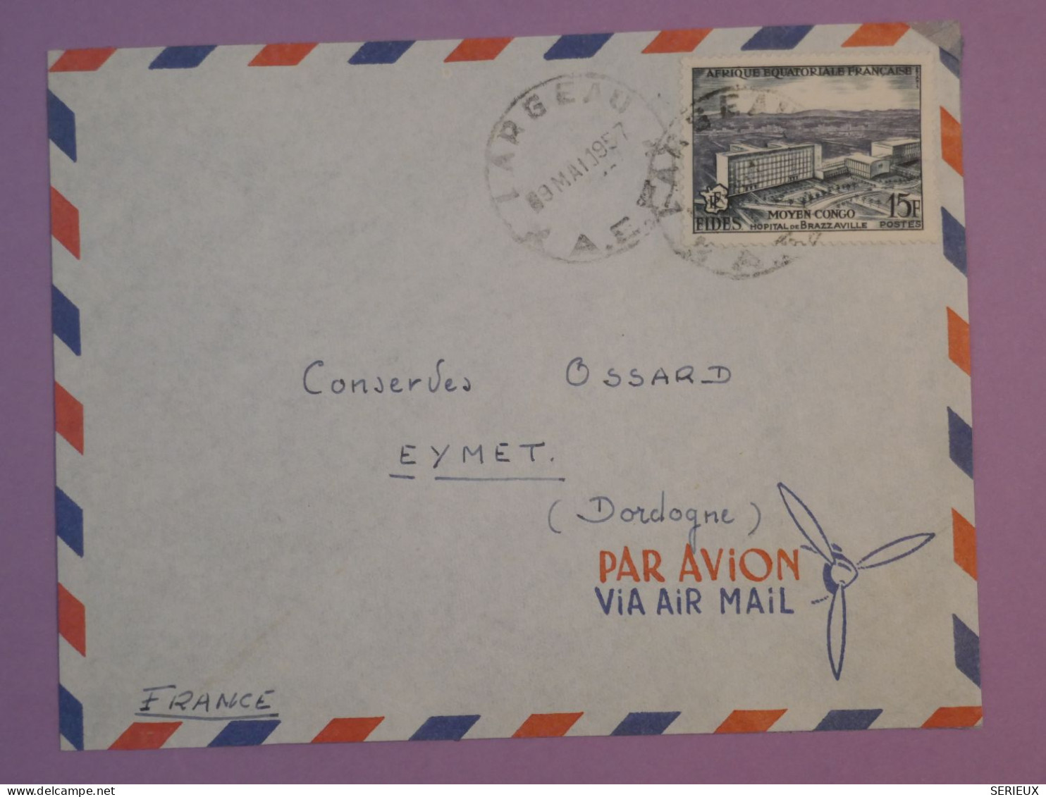 DD4 AEF BENIN  BELLE LETTRE 1957 PAR AVION PETIT BUREAU LARGEAU  A  EYMET  FRANCE  +AFF.   PLAISANT+++ - Briefe U. Dokumente