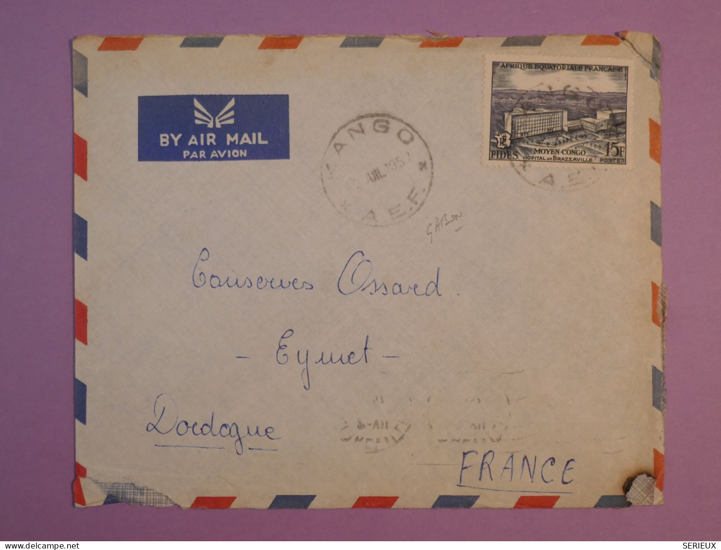 DD4 AEF GABON   BELLE LETTRE 1957  PETIT BUREAU KANGO   A  EYMET  FRANCE  +AFF.   PLAISANT+++ - Storia Postale