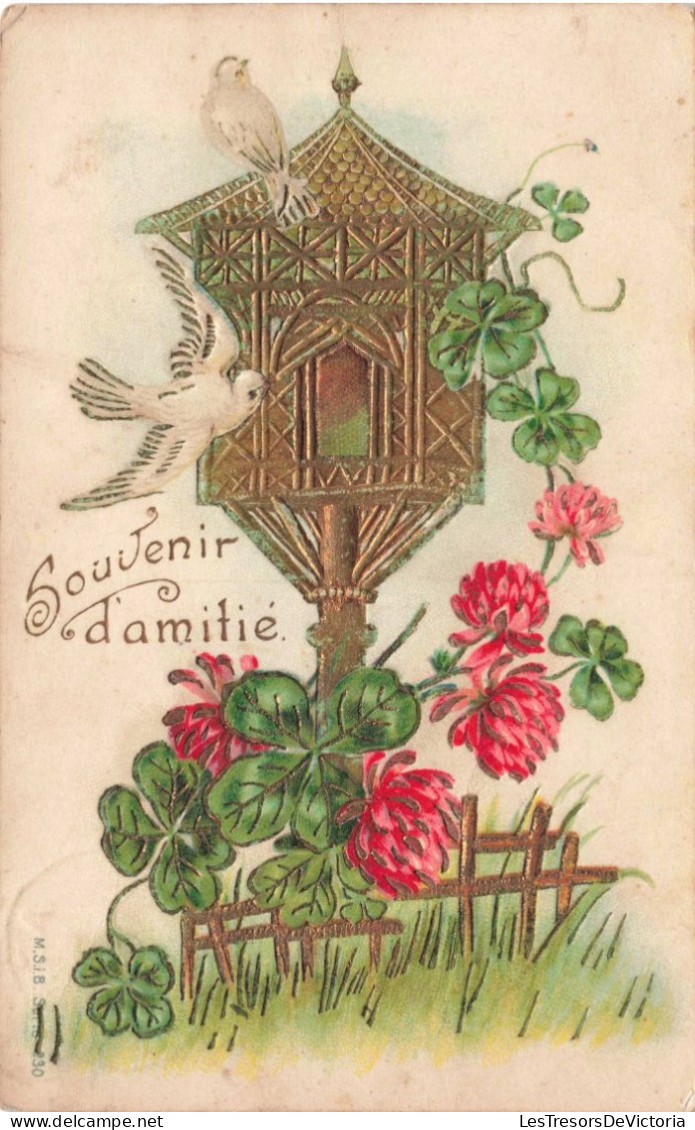 FÊTES ET VOEUX - Souvenir D'amitié - Trèfles à Quatre Feuilles - Nichoir - Carte Postale Ancienne - Autres & Non Classés