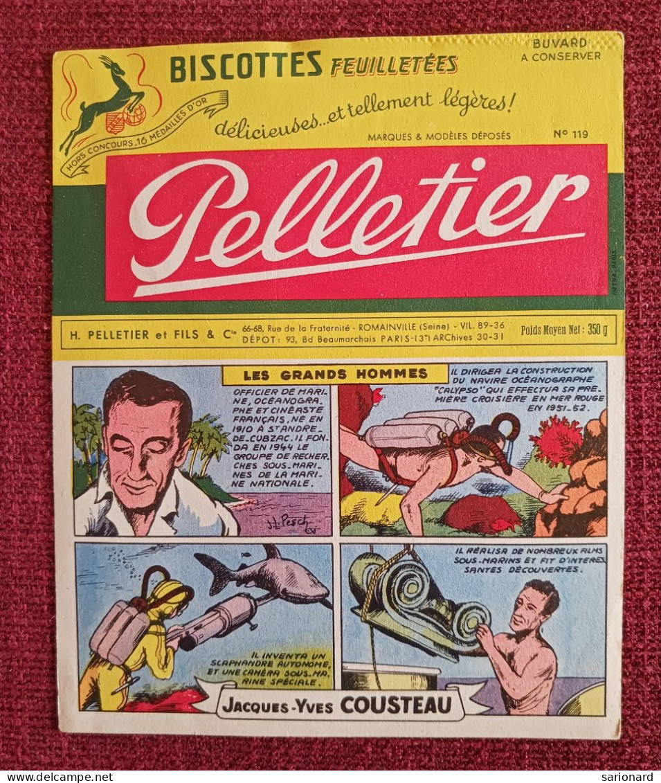 Buvard Biscottes Pelletier N°119 Jacques Yves Cousteau - Biscotti