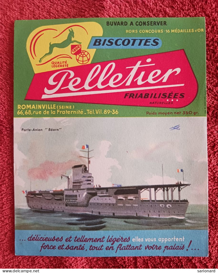 Buvard Biscottes Pelletier Porte Avion Béarn - Biscotti