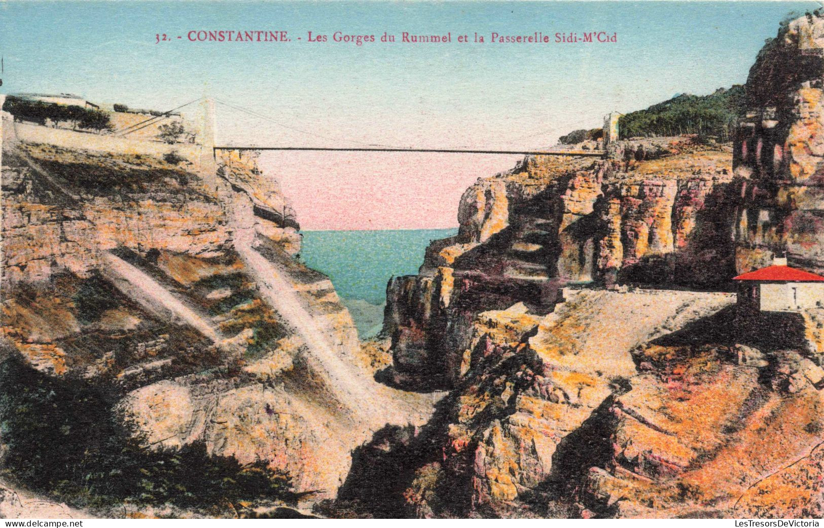 ALGERIE - Constantine - Les Gorges Du Rummel Et La Passerelle Sidi M'Cid - Colorisé - Carte Postale Ancienne - Constantine