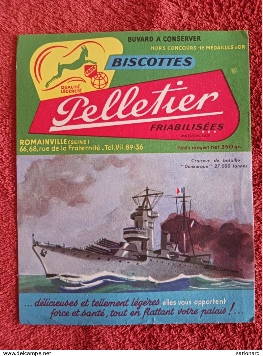 Buvard Biscottes Pelletier Croiseur De Bataille Dunkerque 27000 Tonnes - Biscottes