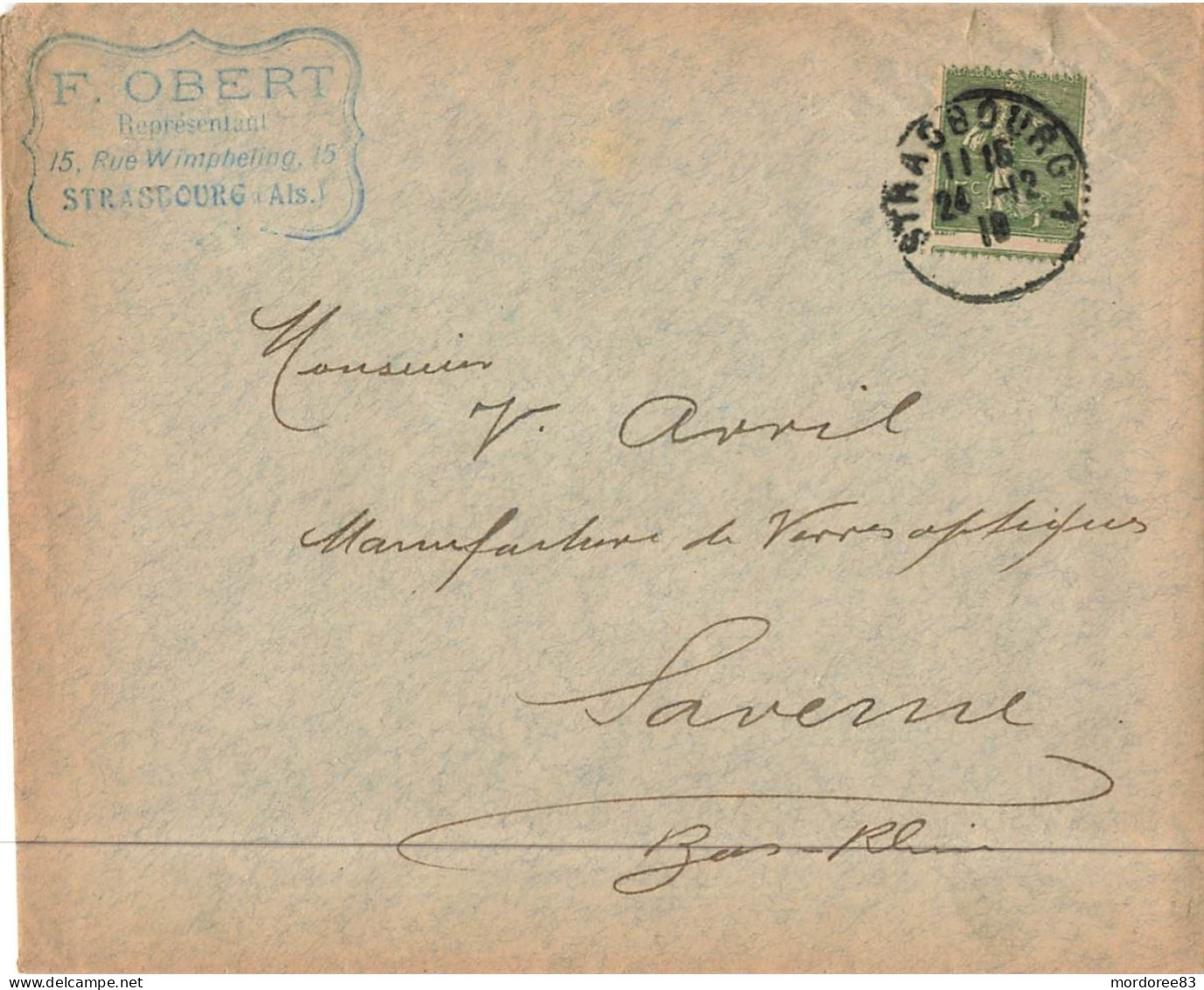 SEMEUSE 15C YT 130 JOLI DECALAGE SUR LETTRE STRASBOURG 24/12/1910 POUR SAVERNE - Storia Postale