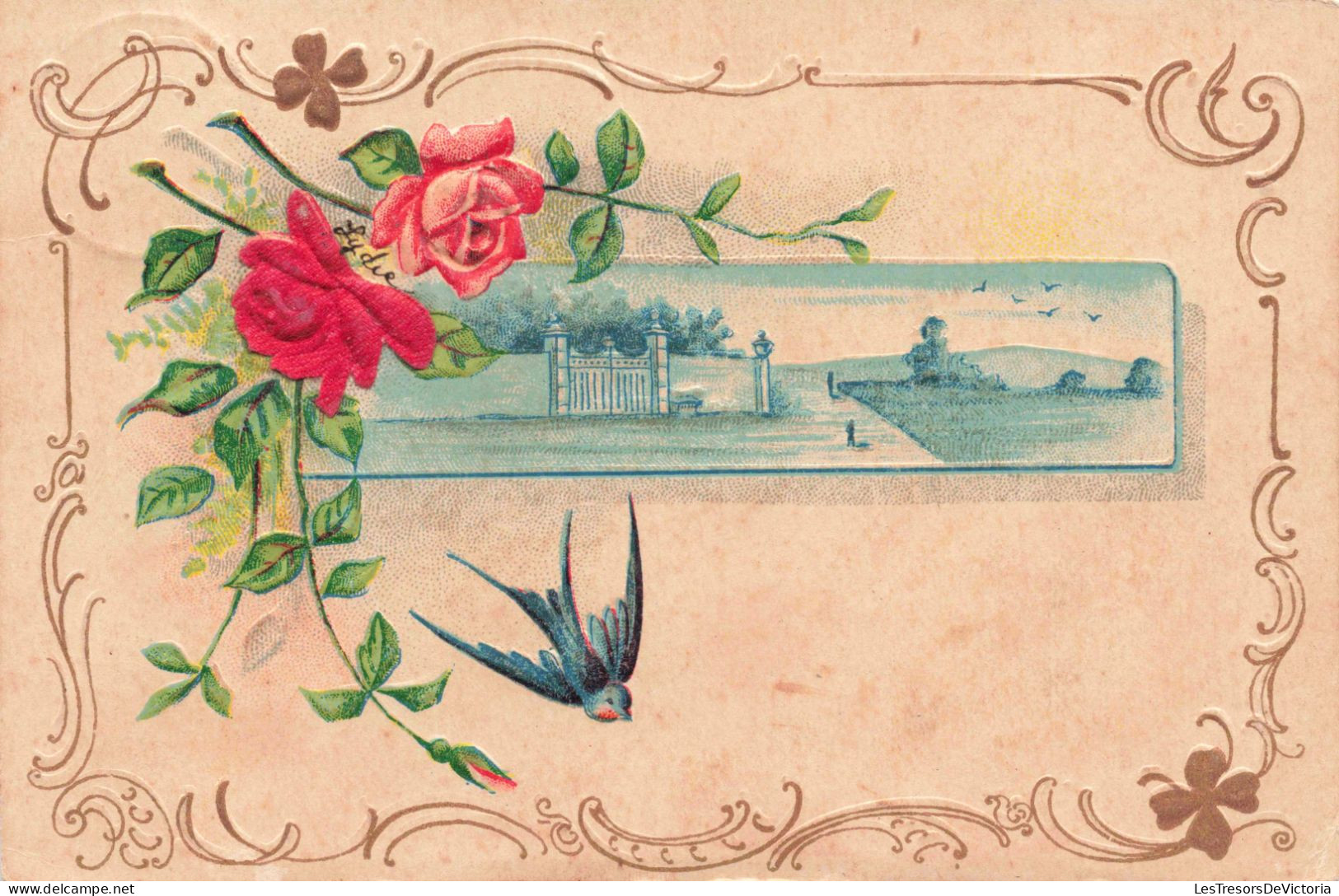 ILLUSTRATEUR NON SIGNE - Portail D'une Demeure Esquissé - Roses - Oiseau - Carte Postale Ancienne - Antes 1900