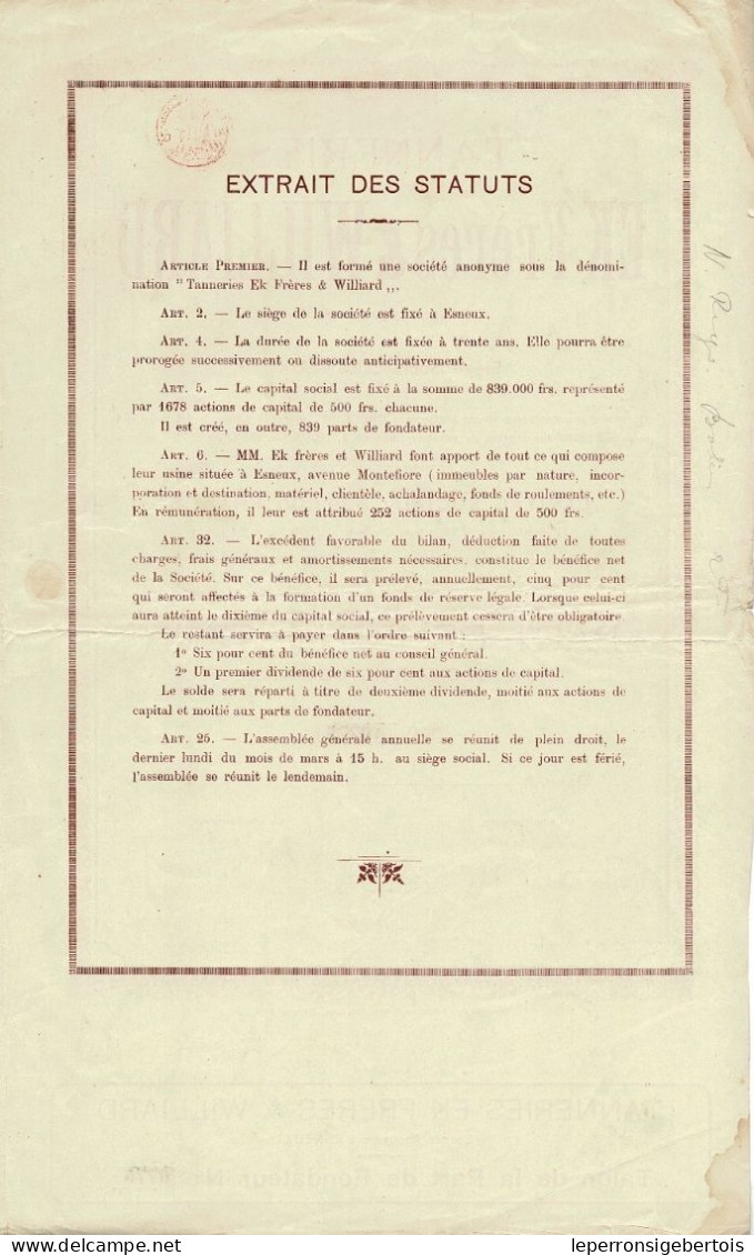 -Titre De 1924 - Tanneries EK Frères & Williard - Esneux - Textile