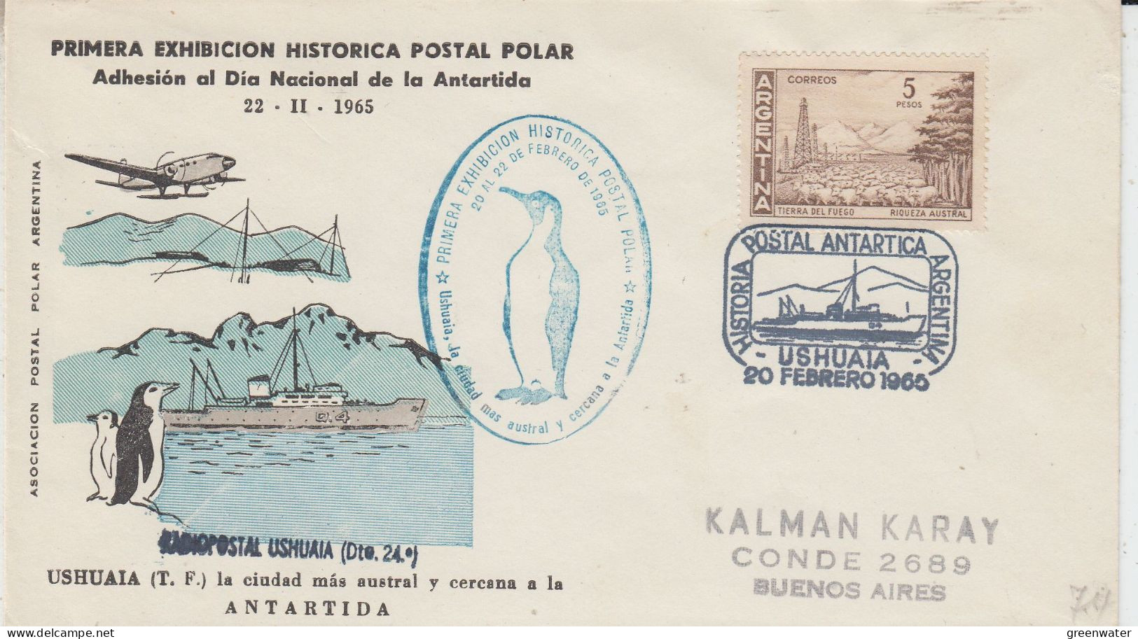 Argentina 1965 1e Exhibicion Historica Postal Poalr Ca Radiopostal Ushuaia Ca Ushuiai 20.2.1965 (59011) - Eventi E Commemorazioni