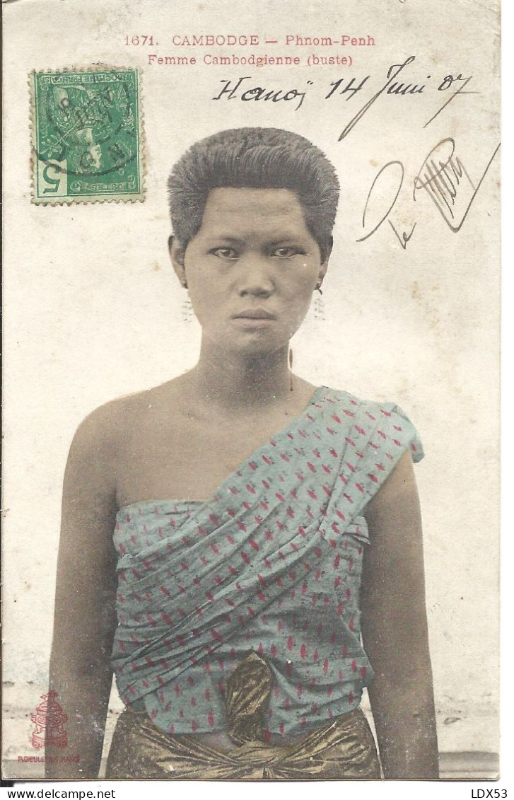 Les COLONIES - CAMBODGE - PHNOM PENH - FEMME CAMBODGIENNE En Buste - Carte 1906 Colorisée - Cambodge