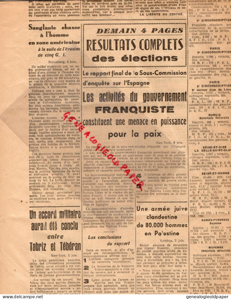 87-LIMOGES-GUERRE 1939-1945- LA LIBERTE DU CENTRE 3 JUIN 1945-ELECTIONS MRP-EDMOND MICHELET-ROBERT SCHMIDT-ANDRE DENIS - Historische Dokumente