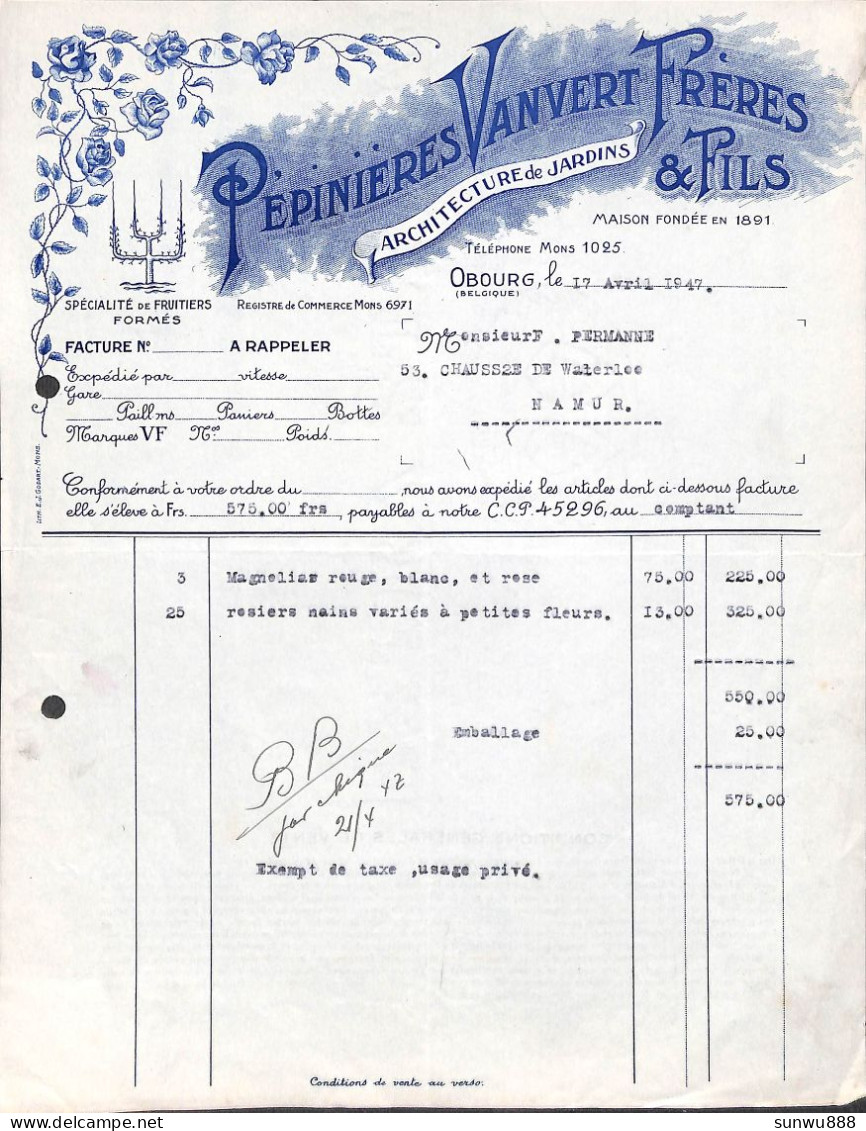 Obourg - Pépinières Vanvert Frères & Fils 1947 - 1900 – 1949