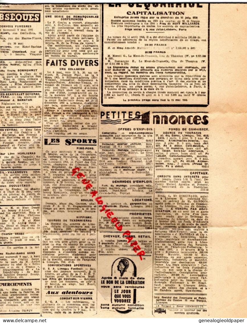 87-LIMOGES-GUERRE 1939-1945- LA LIBERTE DU CENTRE 9 MAI 1945-GENERAL DE GAULLE-CHURCHILL-EISENHOWER-PATTON-ILE OLERON